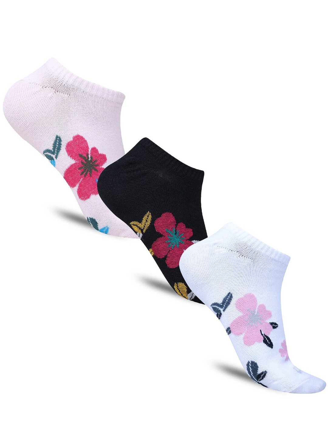 

Dollar Socks Women Pack Of 3 Patterned Cotton Ankle-Length Socks, White