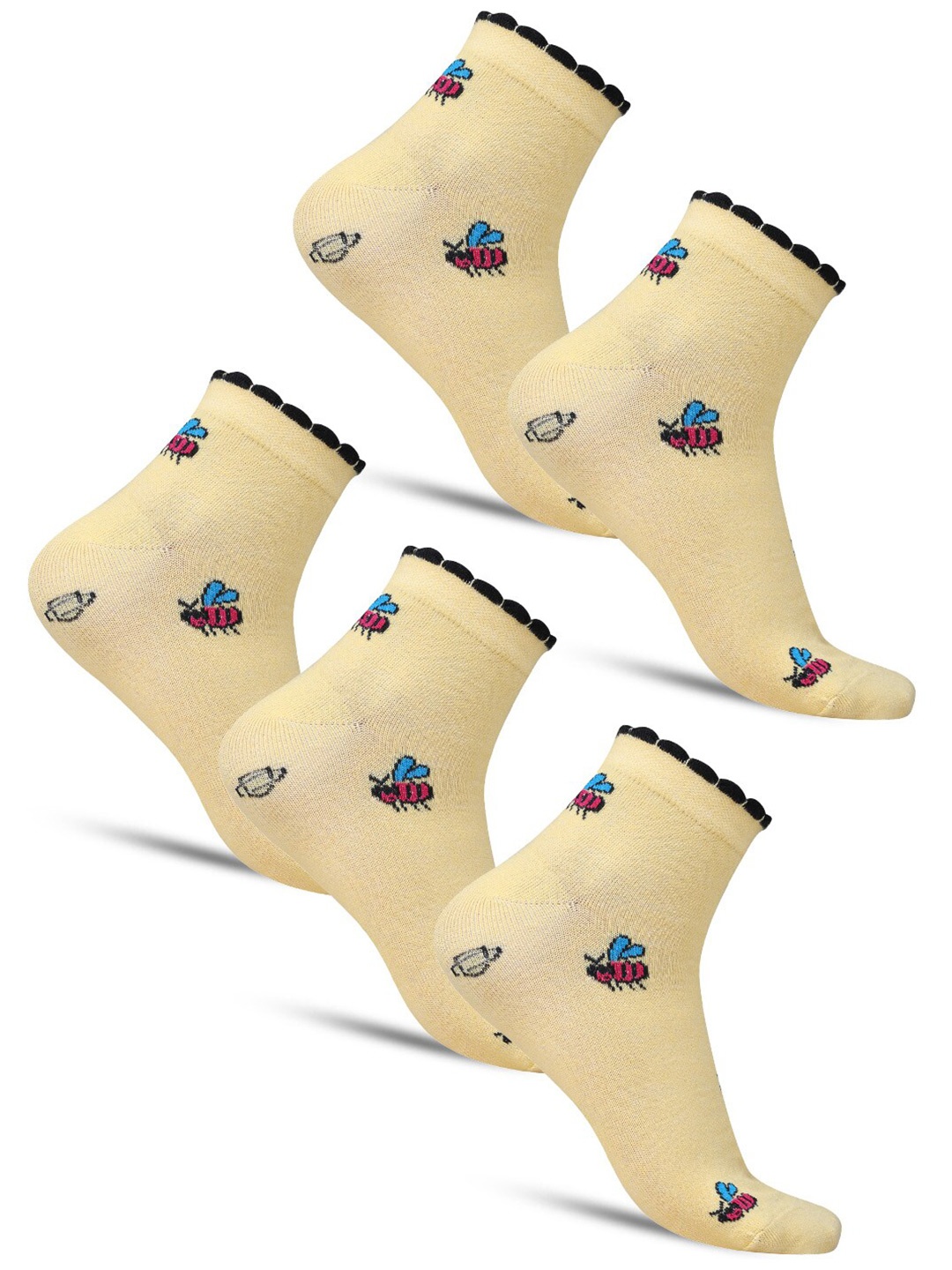 

Dollar Socks Pack Of 5 Cotton Patterned Ankle Length Socks, Yellow