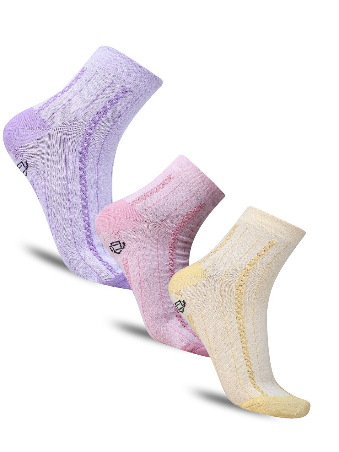 

Dollar Socks Women Pack of 3 Patterned Cotton Calf-Length Socks, Purple