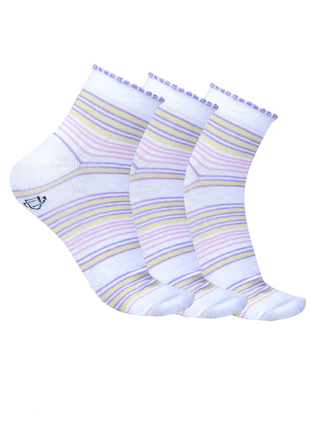 

Dollar Socks Women Pack Of 3 Striped Cotton Ankle-Length Socks, White