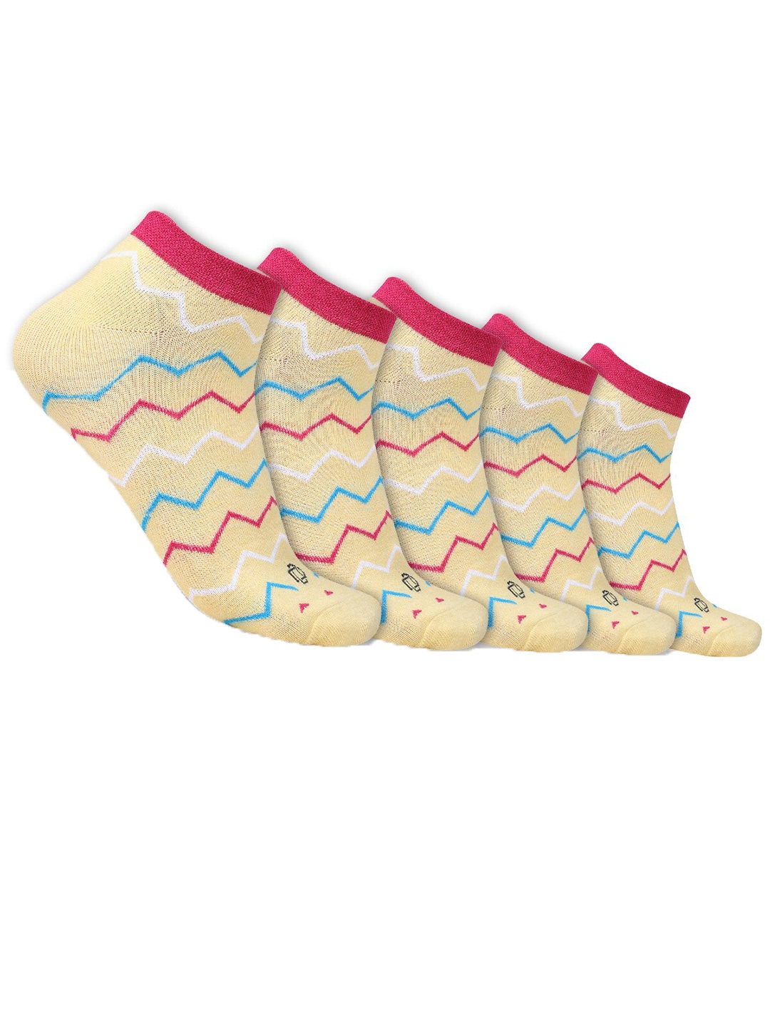 

Dollar Socks Women Pack of 5 Ankle-Length Patterned Cotton Socks, Yellow