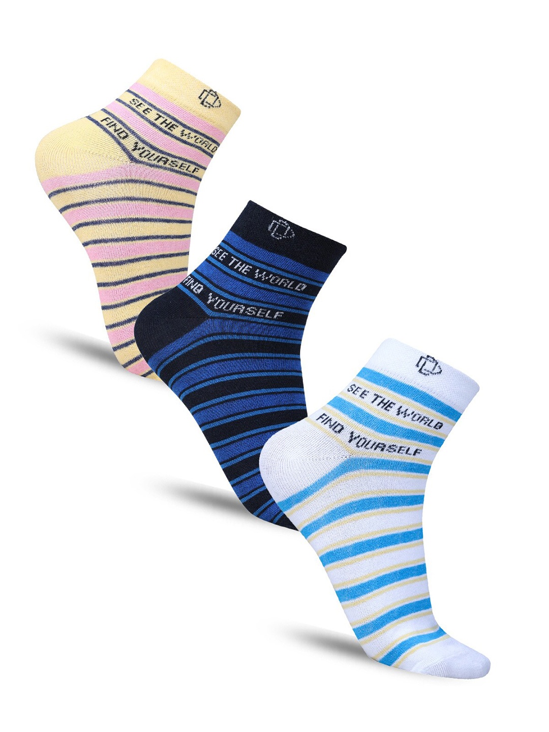 

Dollar Socks Women Pack of 3 Striped Cotton Calf-Length Socks, Navy blue