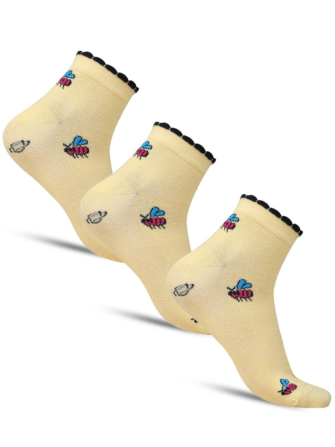 

Dollar Socks Women Pack of 3 patterned Cotton Ankle Length Socks, Yellow