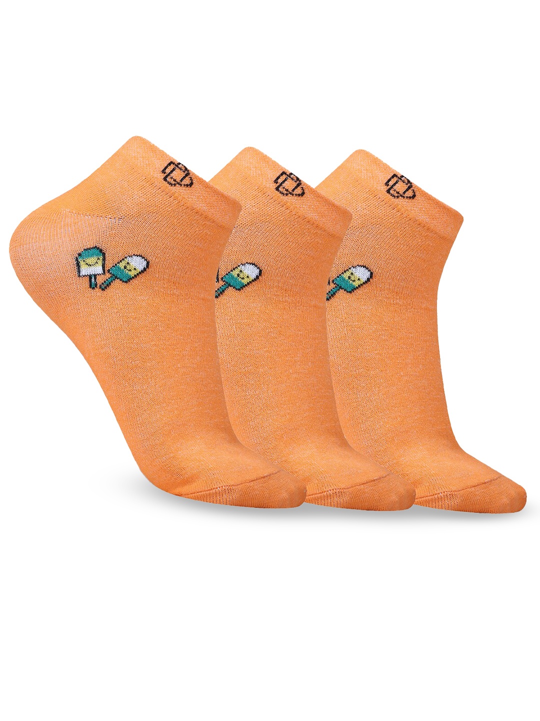 

Dollar Socks Women Pack of 3 Ankle-Length Patterned Cotton Socks, Orange