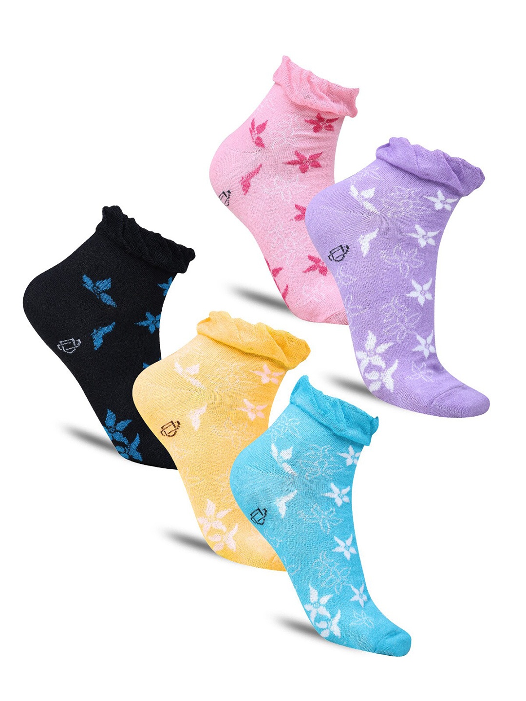 

Dollar Socks Women Pack of 5 Patterned Cotton Calf-Length Socks, Purple
