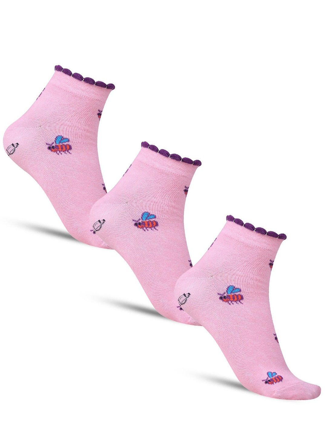 

Dollar Socks Women Pack Of 3 Patterned Ankle Length Socks, Pink