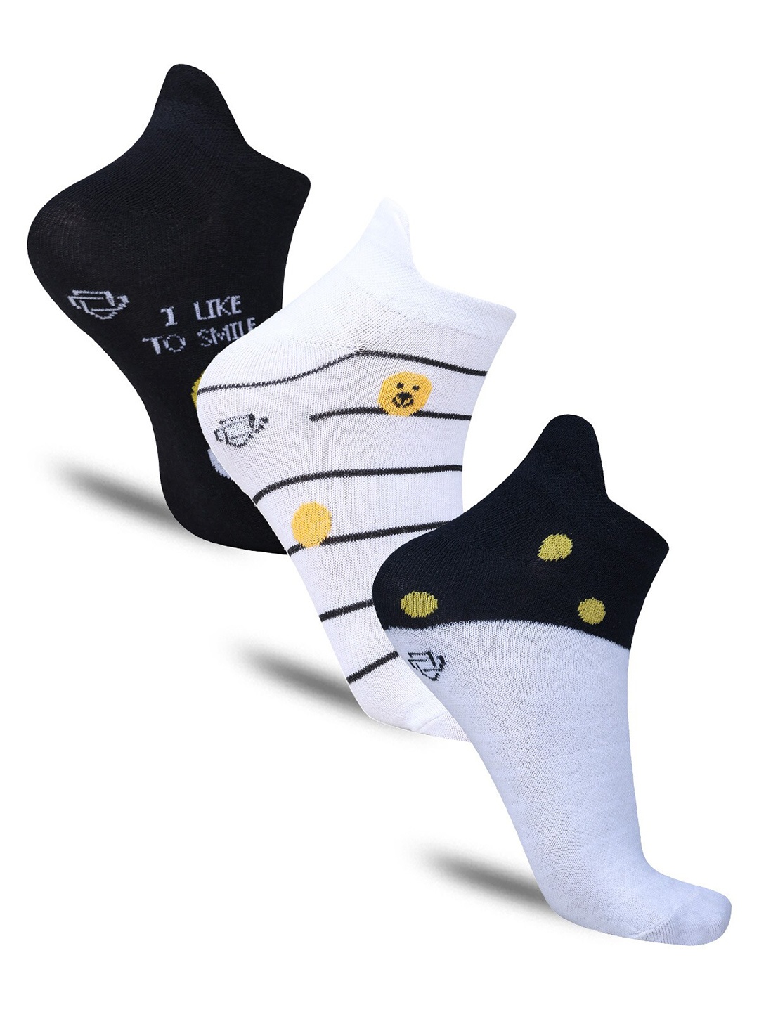 

Dollar Socks Pack Of 3 Patterned Above Ankle-Length Cotton Socks, White
