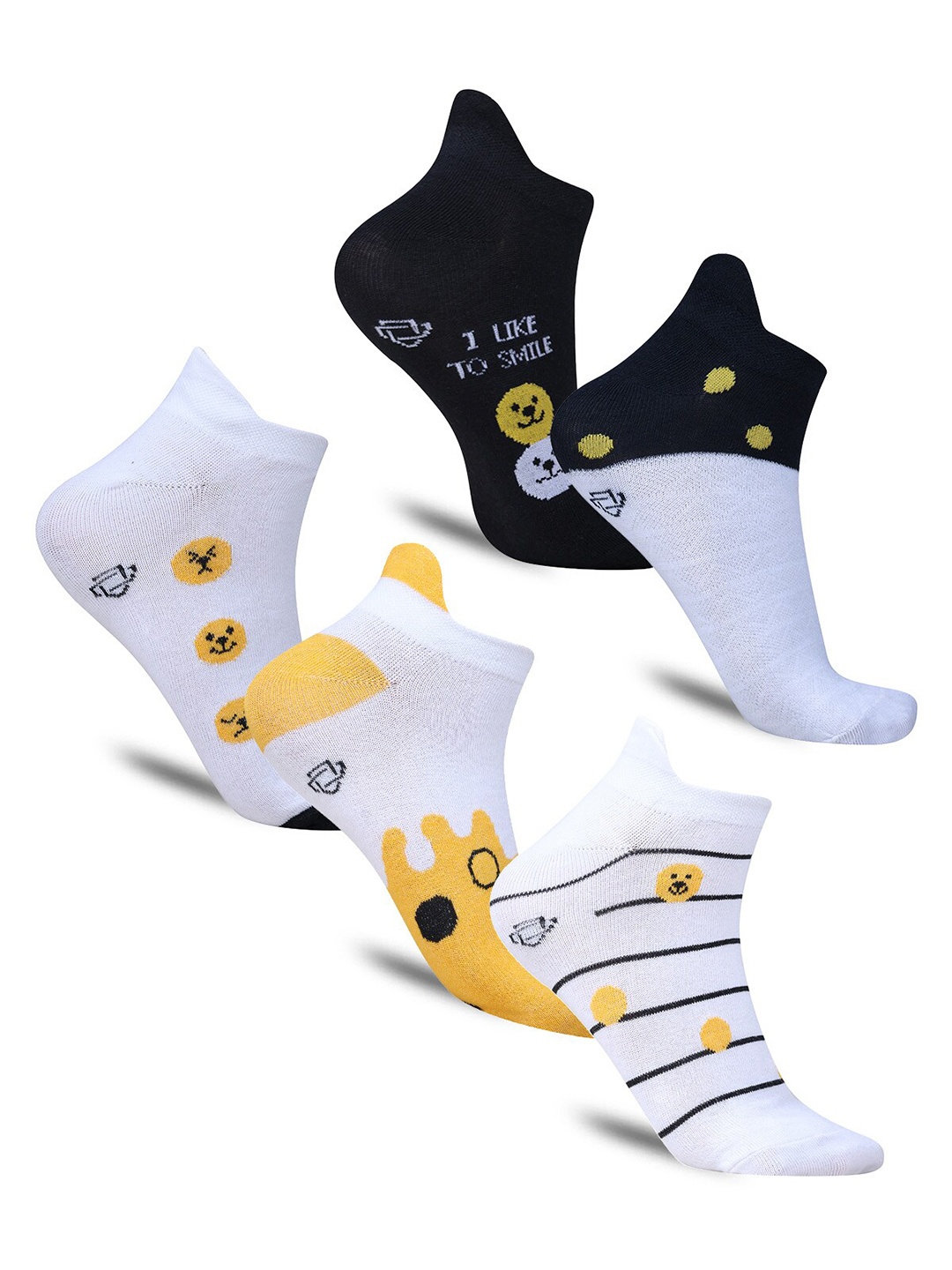 

Dollar Socks Pack Of 5 Self-Designed Cotton Ankle-Length Socks, White