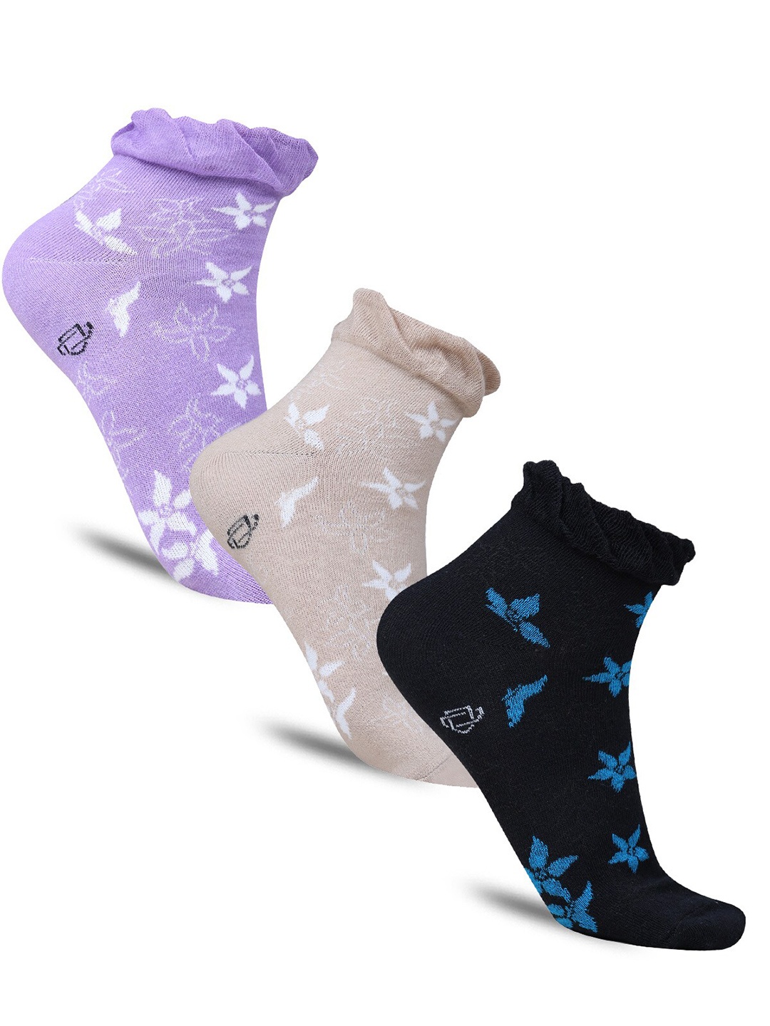 

Dollar Socks Pack Of 3 Patterned Cotton Ankle-Length Socks, Purple