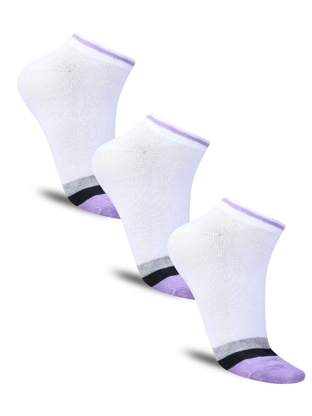 

Dollar Socks Women Pack Of 3 Patterned Cotton Ankle-Length Socks, White