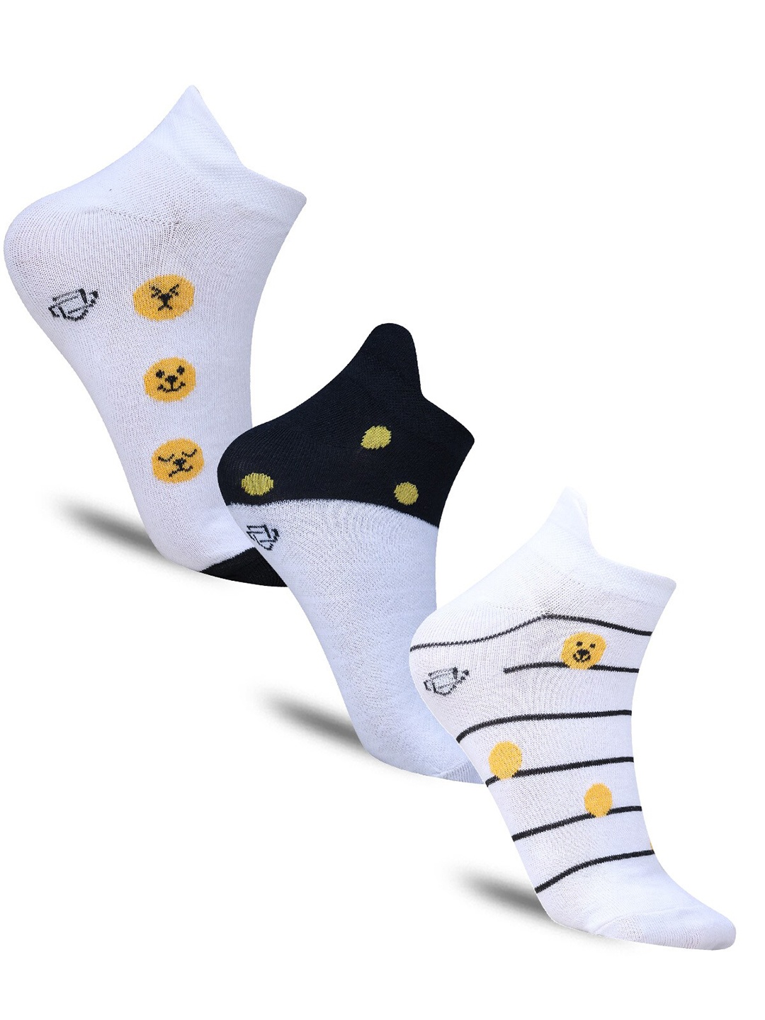 

Dollar Socks Women Pack Of 3 Patterned Cotton Ankle Length Socks, White