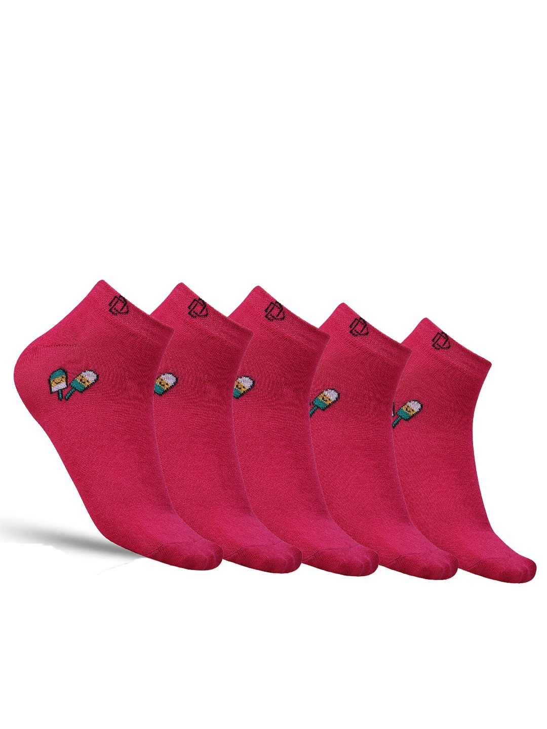

Dollar Socks Women Pack Of 5 Patterned Cotton Ankle-Length Socks, Pink