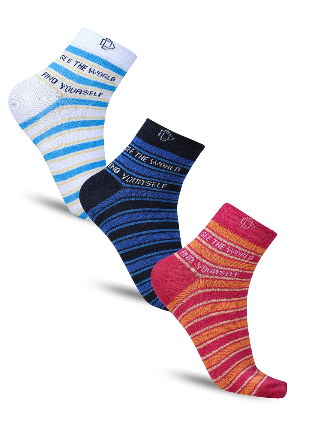 

Dollar Socks Women Pack Of 3 Striped Cotton Ankle-Length Socks, White