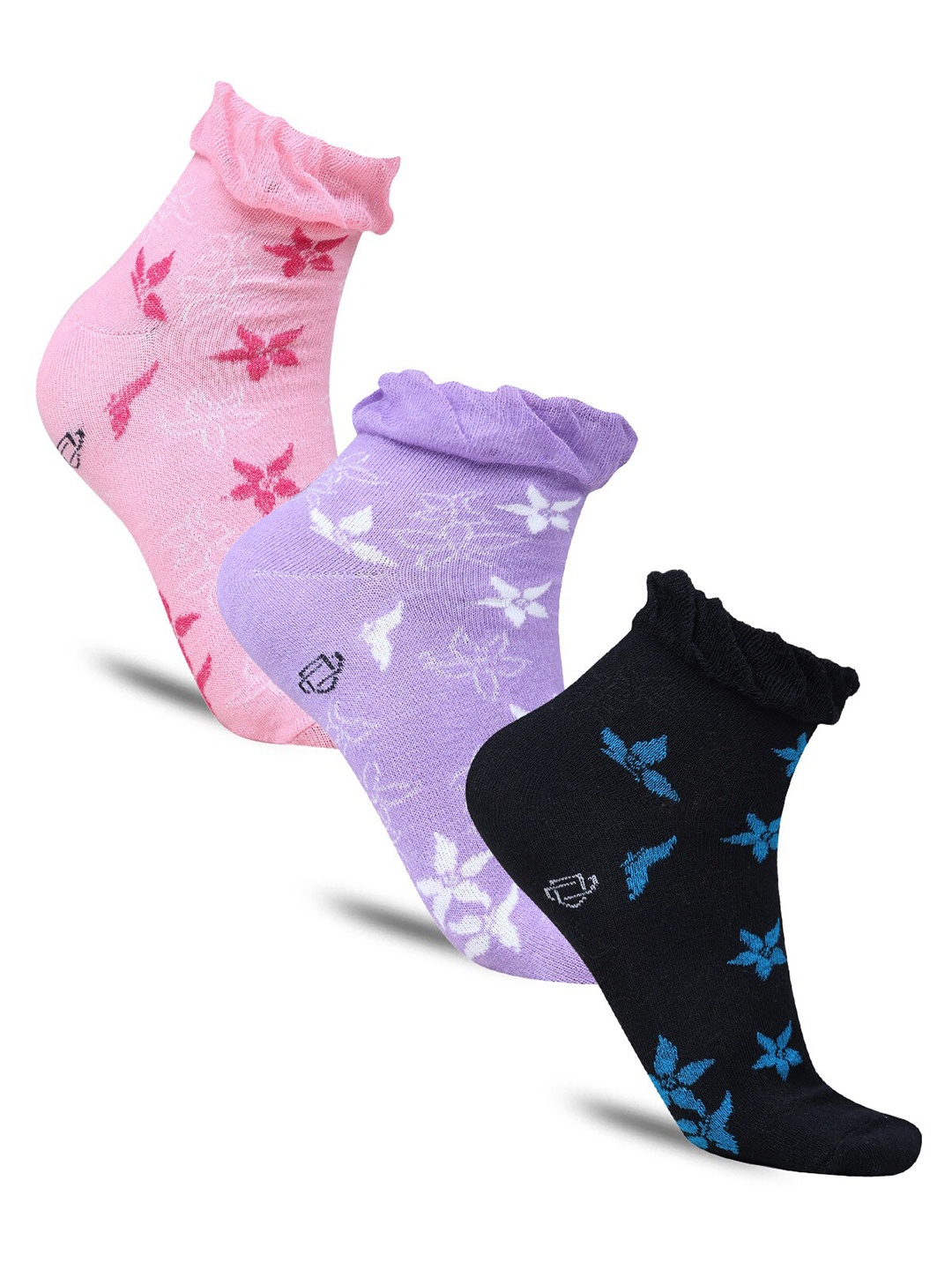 

Dollar Socks Women Pack Of 3 Patterned Cotton Ankle Length Socks, Pink