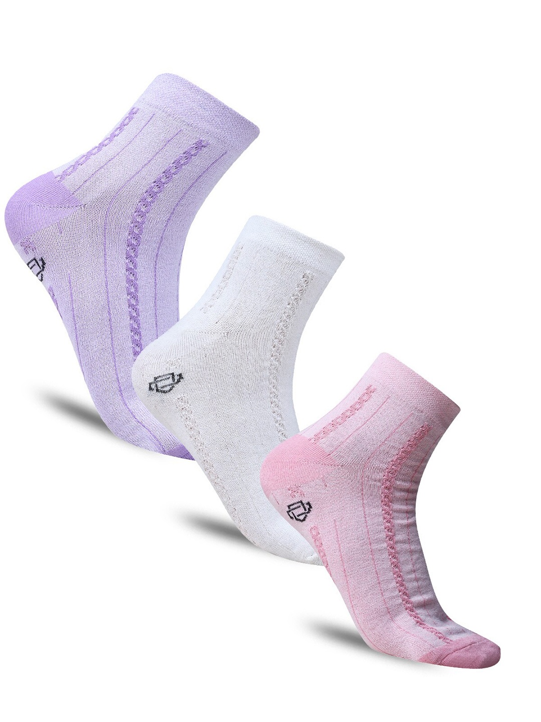 

Dollar Socks Women Pack Of 3 Patterned Cotton Calf-Length Socks, White