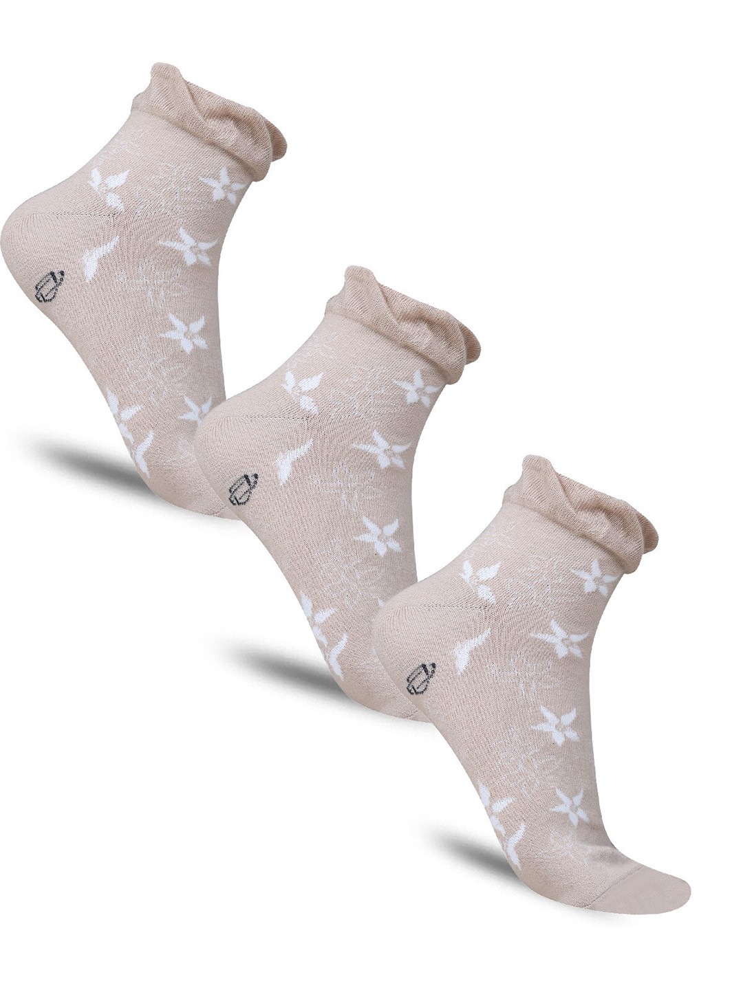 

Dollar Socks Women Pack Of 3 Patterned Cotton Ankle Length Socks, Beige