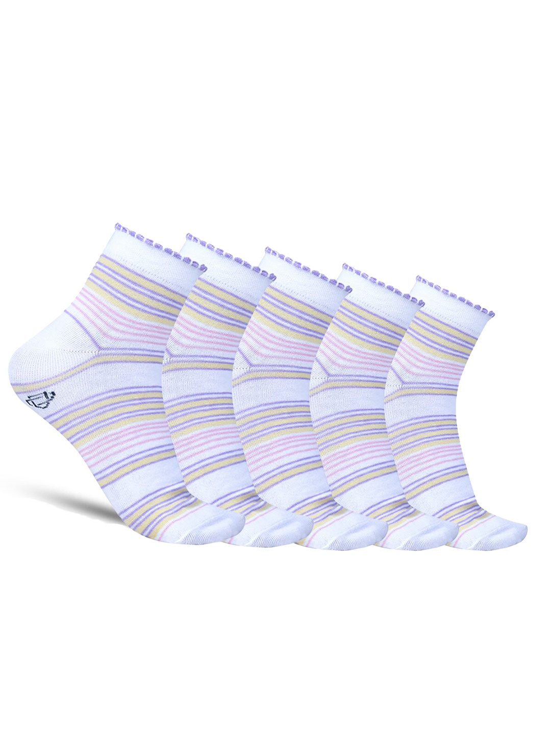 

Dollar Socks Women Pack Of 5 Striped Cotton Ankle Length Socks, White
