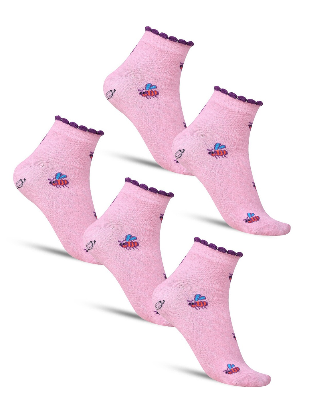 

Dollar Socks Women Pack Of 5 Patterned Cotton Ankle-Length Socks, Pink