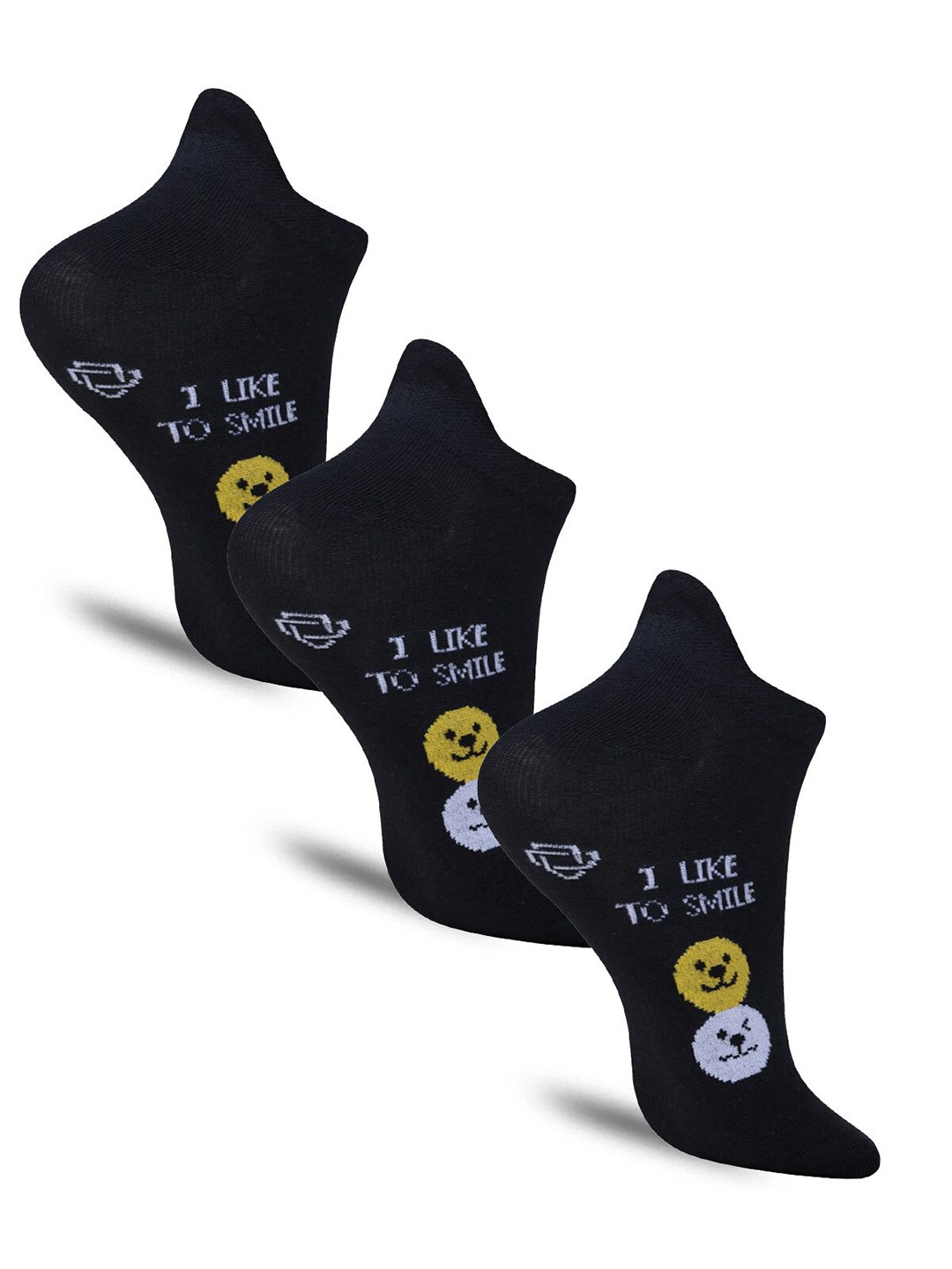 

Dollar Socks Women Pack Of 3 Patterned Cotton Ankle-Length Socks, Black