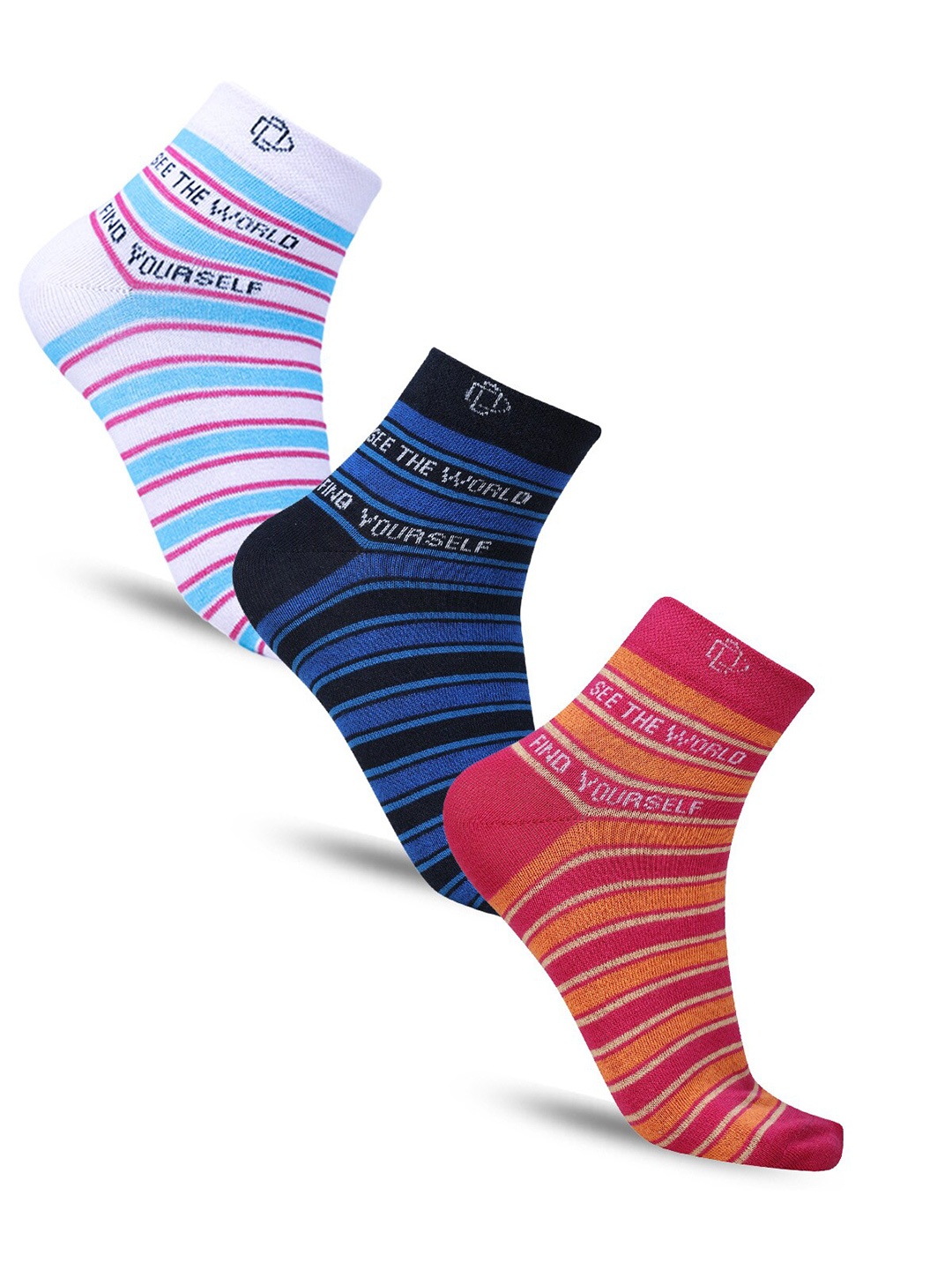 

Dollar Socks Men Pack Of 3 Striped Cotton Calf-Length Socks, Blue