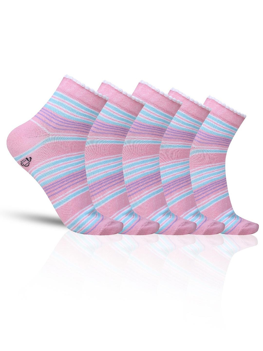 

Dollar Socks Men Pack of 5 Striped Ankle-Length Cotton Socks, Pink