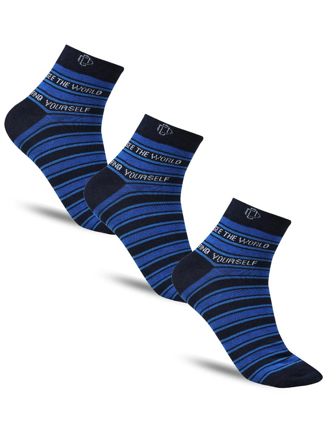 

Dollar Socks Men Pack Of 3 Striped Cotton Above Ankle-Length Socks, Navy blue
