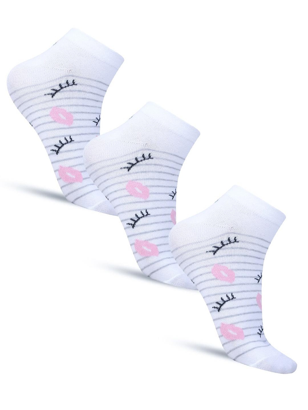 

Dollar Socks Men Pack Of 3 Striped Cotton Ankle-Length Socks, White
