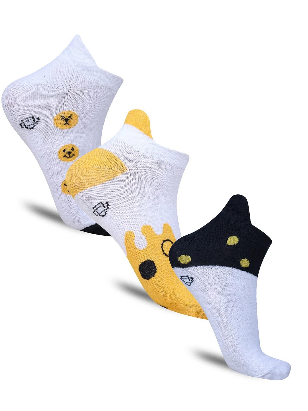 

Dollar Socks Women Pack of 3 Patterned Ankle-Length Cotton Socks, Yellow