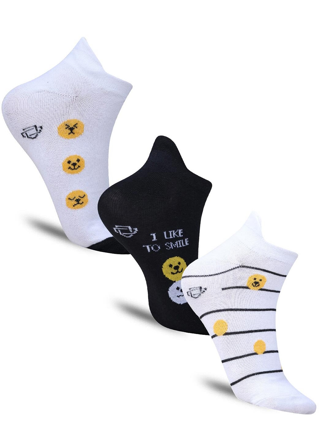 

Dollar Socks Women Pack Of 3 Patterned Ankle-Length Cotton Socks, White