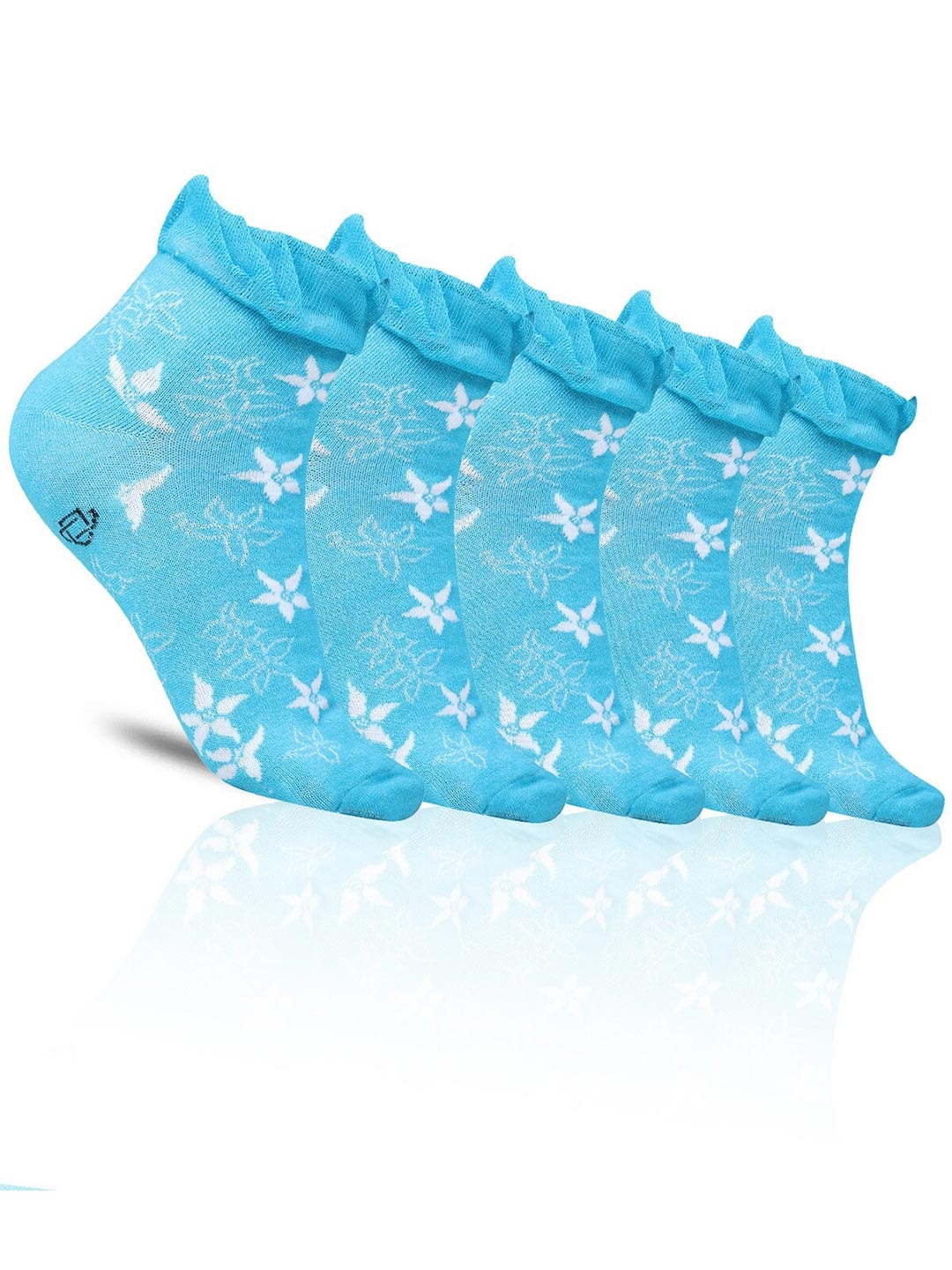 

Dollar Socks Women Pack of 5 Patterned Ankle-Length Cotton Socks, Blue