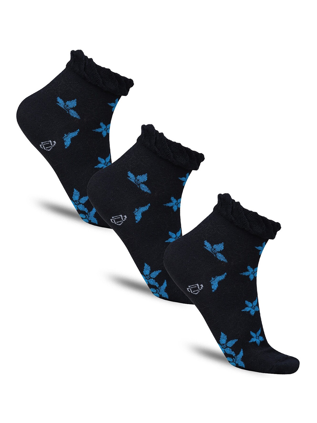 

Dollar Socks Women Pack of 3 Cotton Patterned Ankle Length Socks, Black