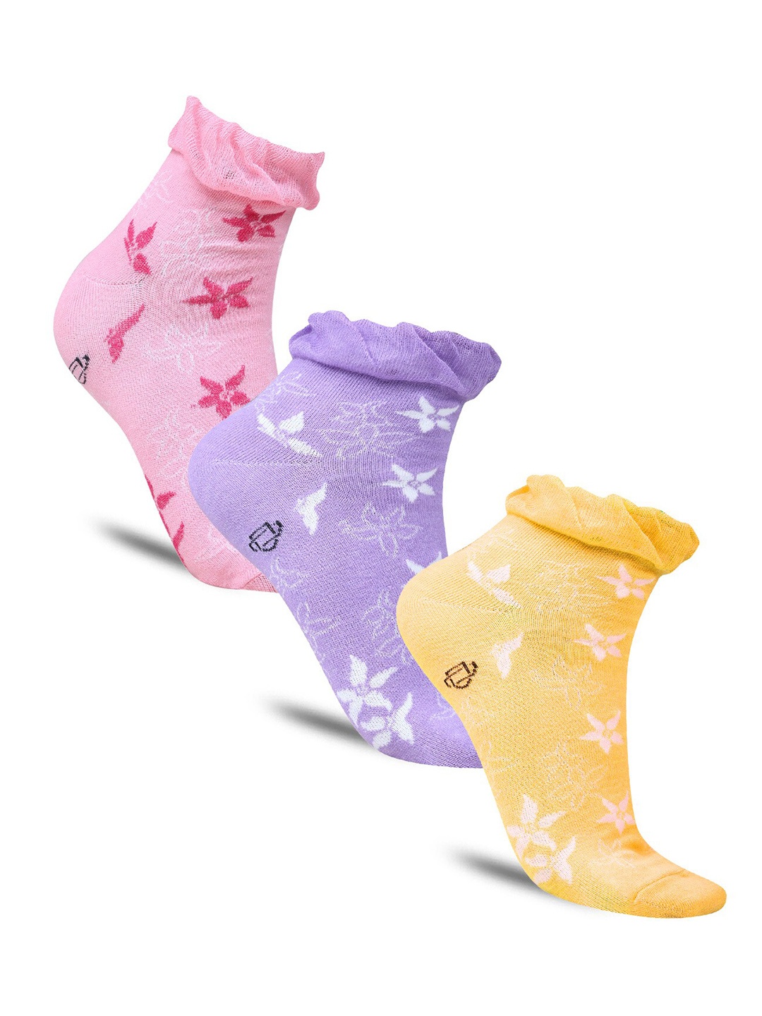 

Dollar Socks Pack Of 3 Patterned Cotton Ankle-Length Socks, Pink