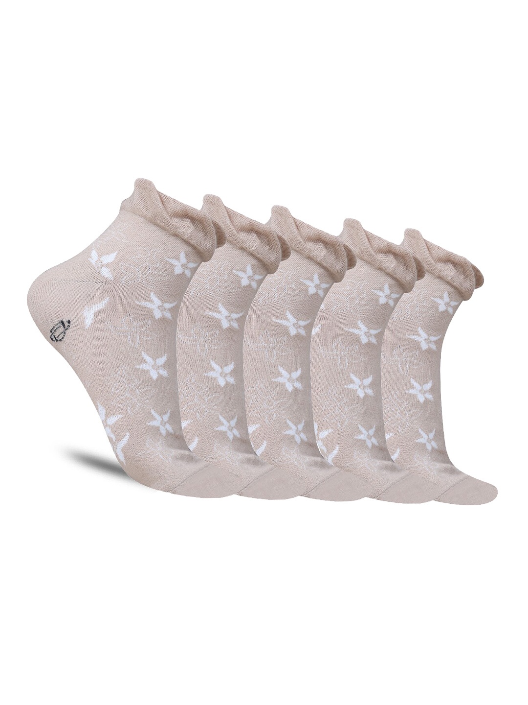 

Dollar Socks Women Pack Of 5 Patterned Cotton Ankle-Length Socks, Beige