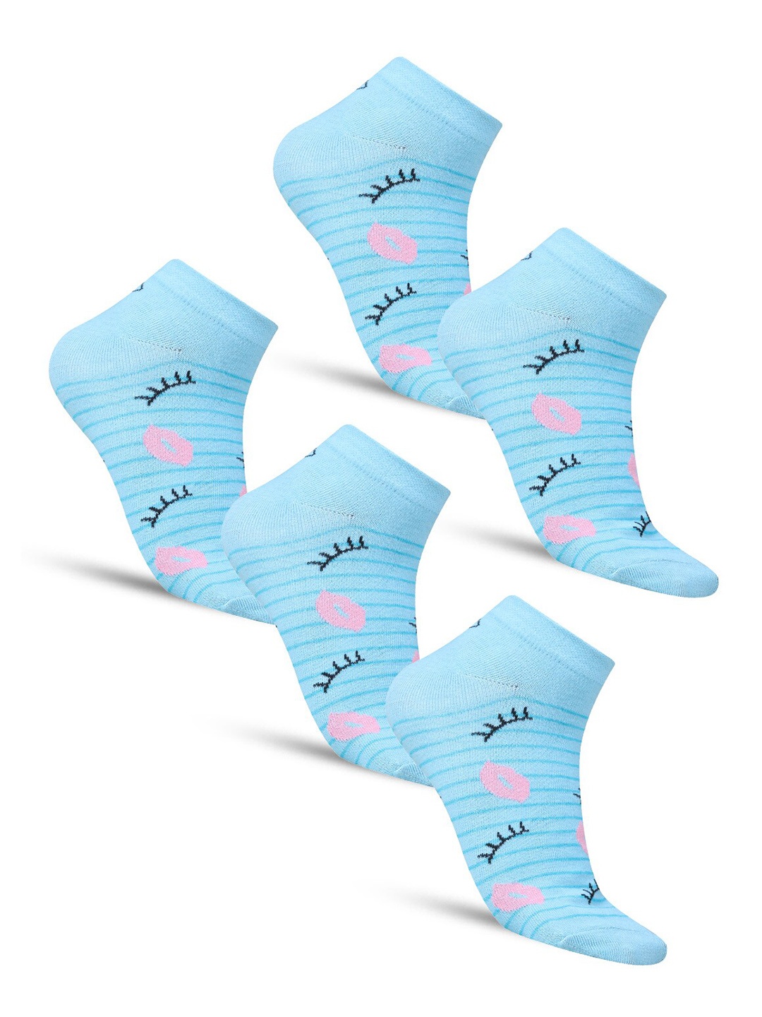 

Dollar Socks Women Pack of 5 Patterned Cotton Above Ankle-Length Socks, Blue