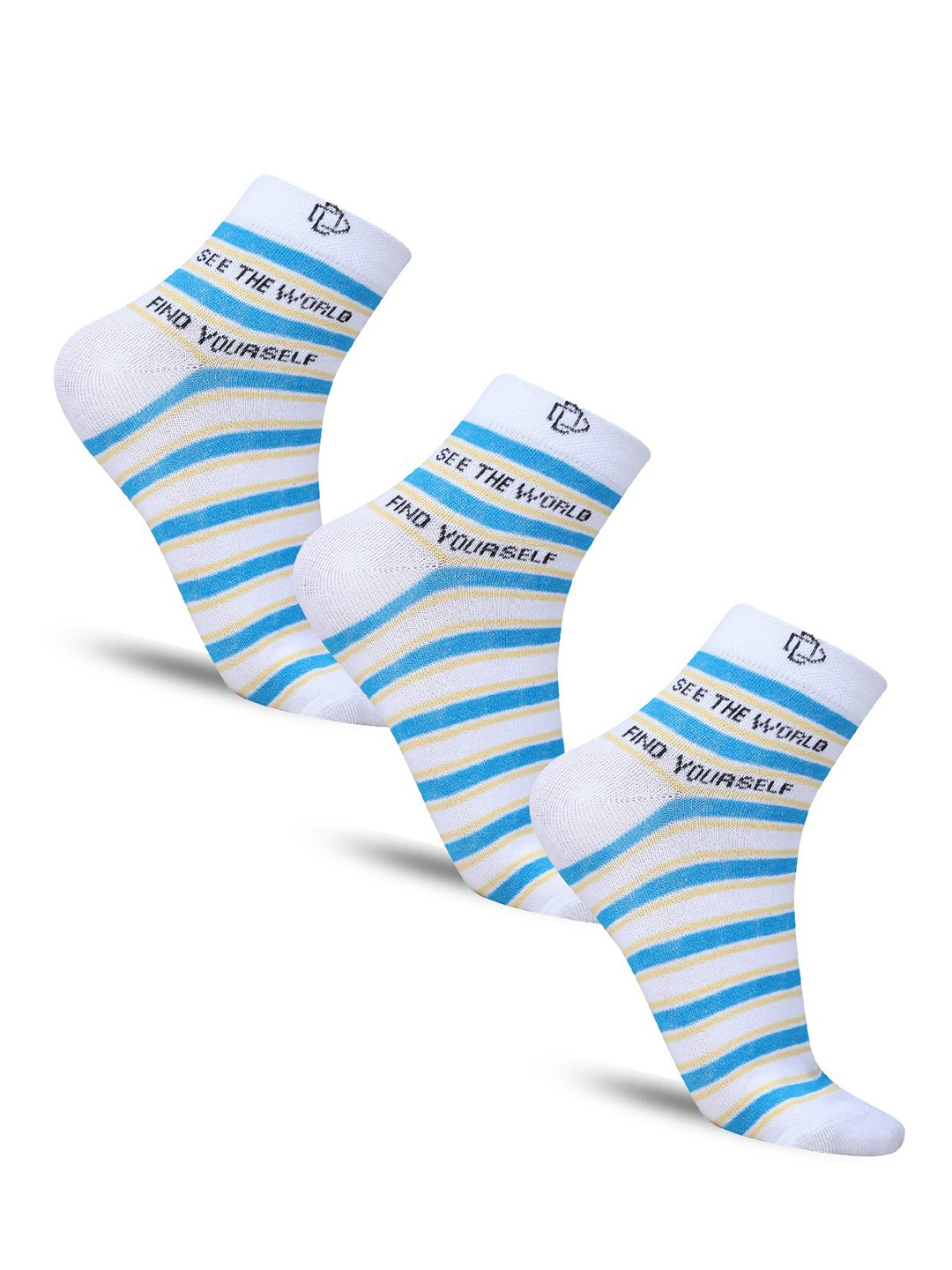 

Dollar Socks Women Pack Of 3 Striped Cotton Ankle-Length Socks, White