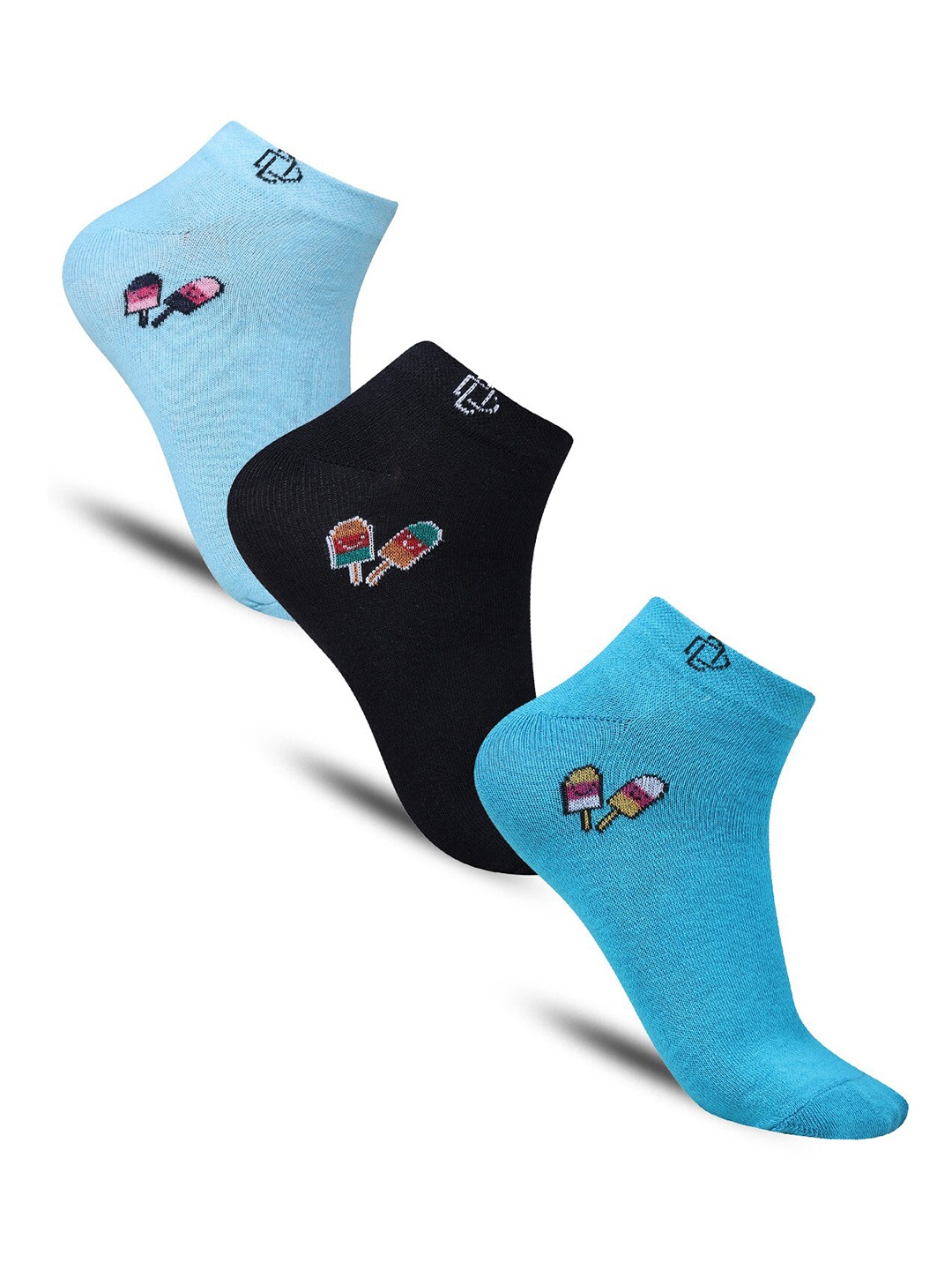 

Dollar Socks Pack Of 3 Patterned Cotton Ankle-Length Socks, Blue