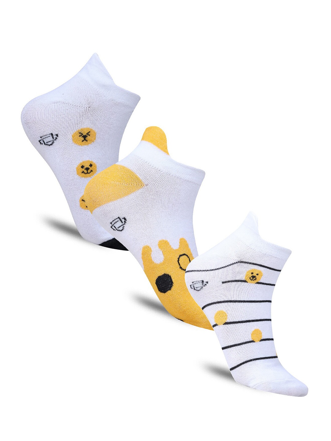 

Dollar Socks Pack Of 3 Patterned Cotton Ankle-Length Socks, White