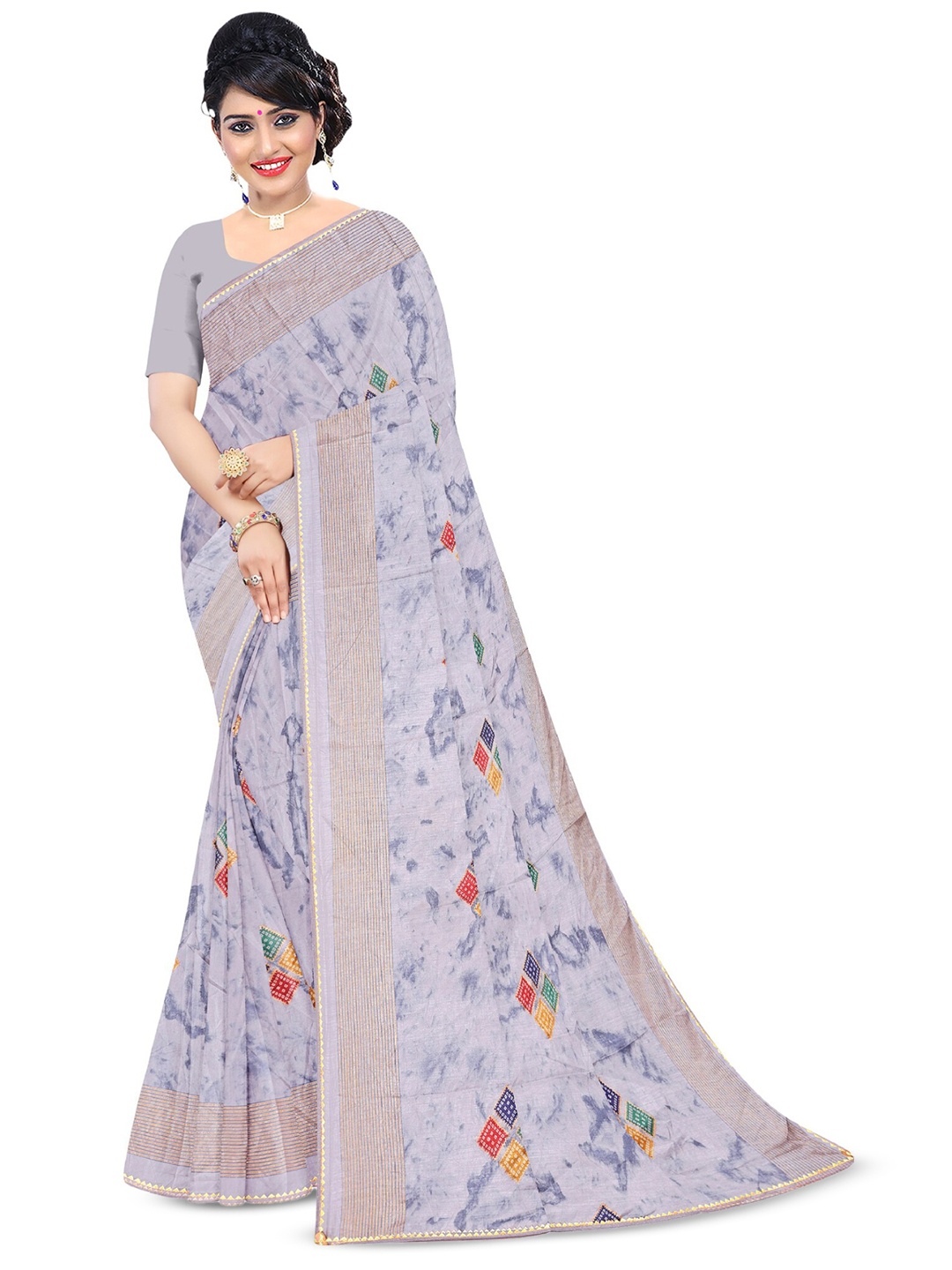

Reboot Fashions Geometric Printed Maheshwari Saree, Grey