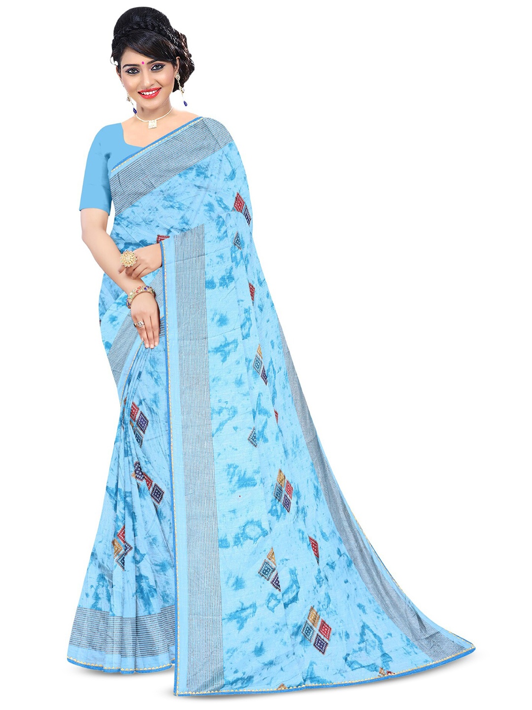 

Reboot Fashions Geometric Printed Maheshwari Saree, Blue