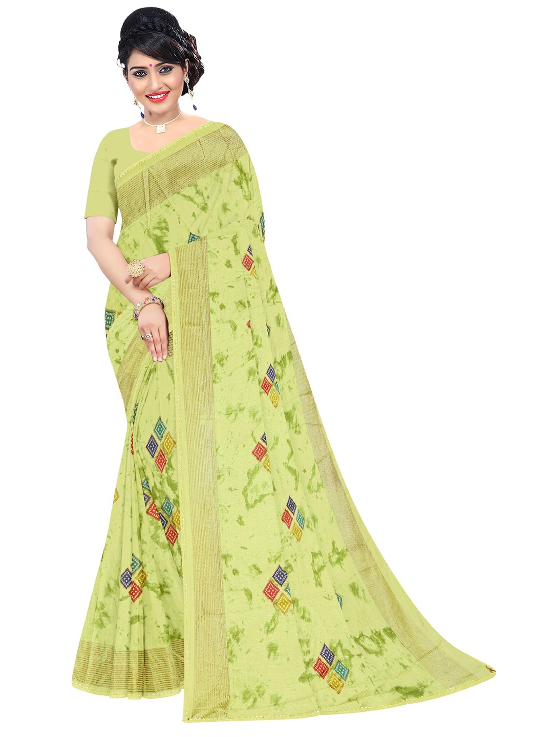 

Reboot Fashions Geometric Printed Gotta Patti Embellished Maheshwari Saree, Green