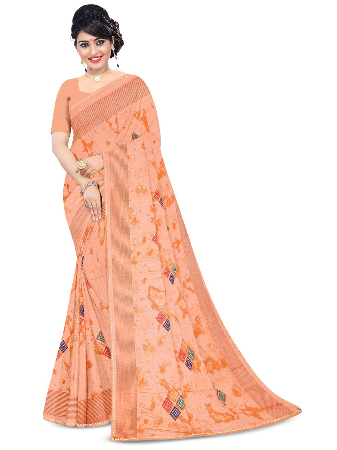 

Reboot Fashions Geometric Printed Maheshwari Saree, Orange