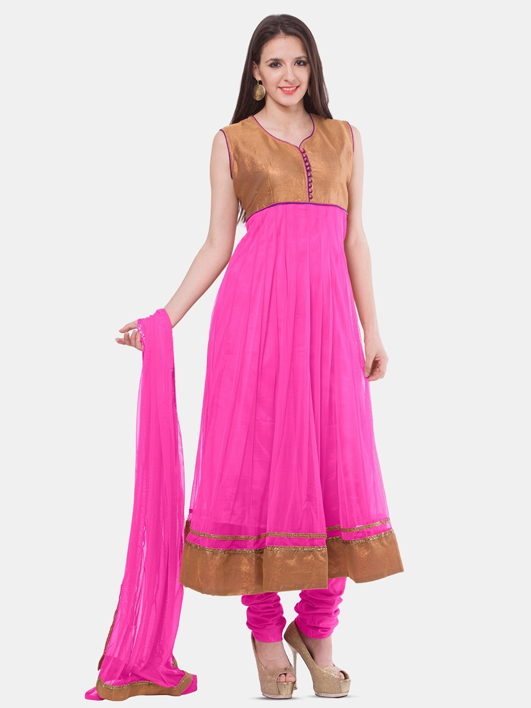 

Fasense Ethnic Anarkali Kurta With Churidar & Dupatta, Pink