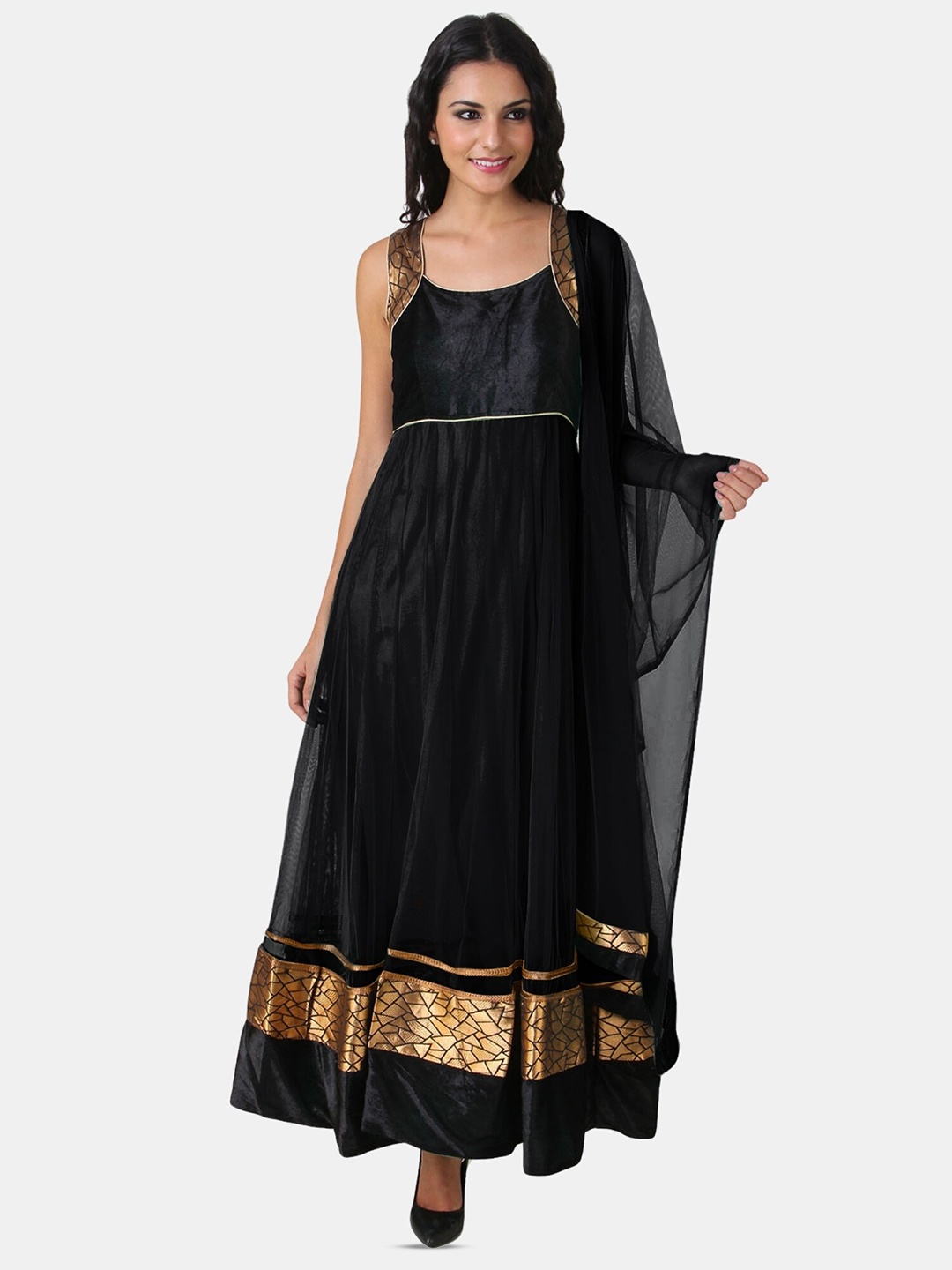 

Fasense Ethnic Anarkali Kurta With Churidar & Dupatta, Black