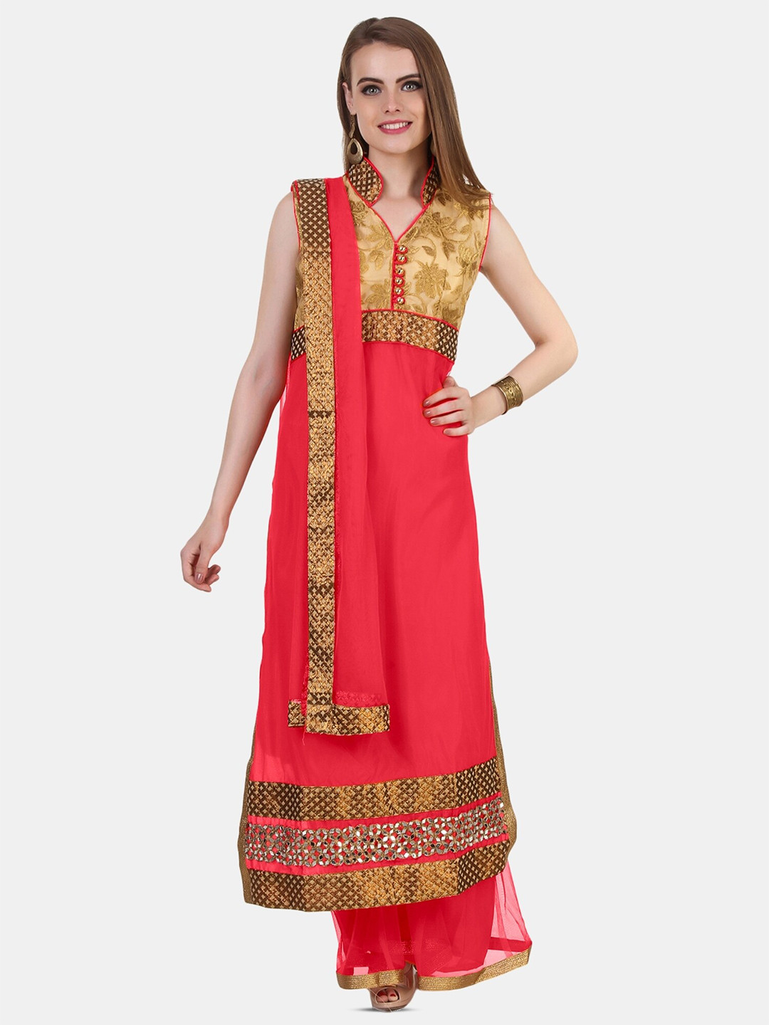 

Fasense Ethnic Straight Kurta With Churidar & Dupatta, Red
