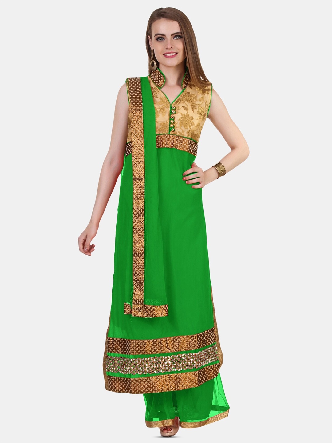 

Fasense Ethnic Straight Kurta With Churidar & Dupatta, Sea green