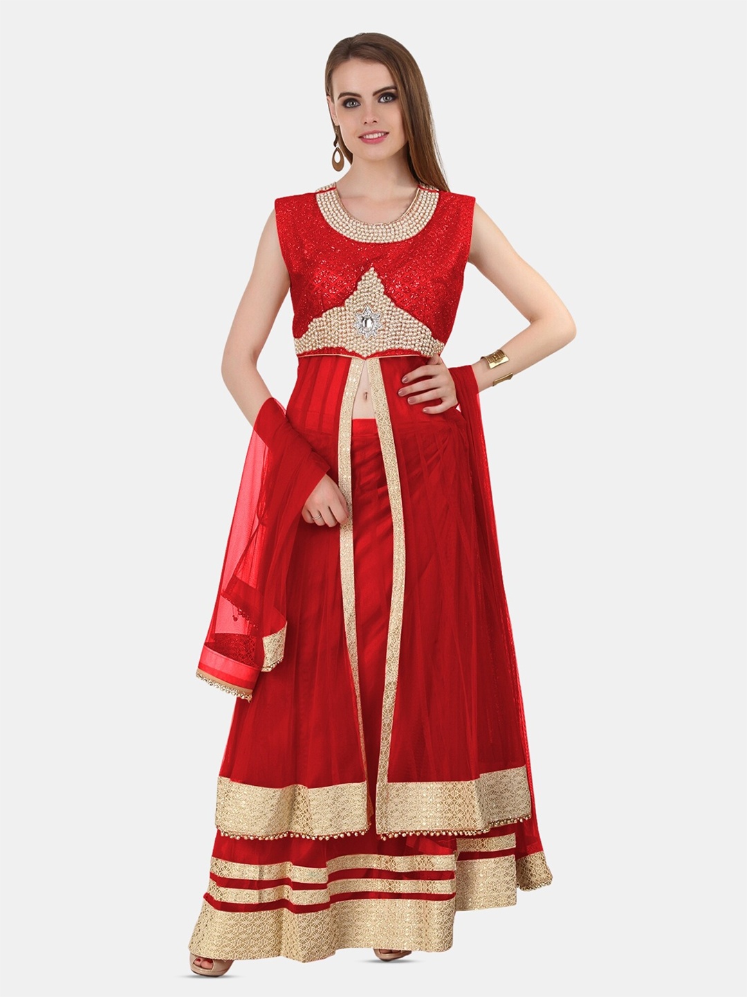 

Fasense Ethnic Anarkali Kurta With Skirt & Dupatta, Maroon