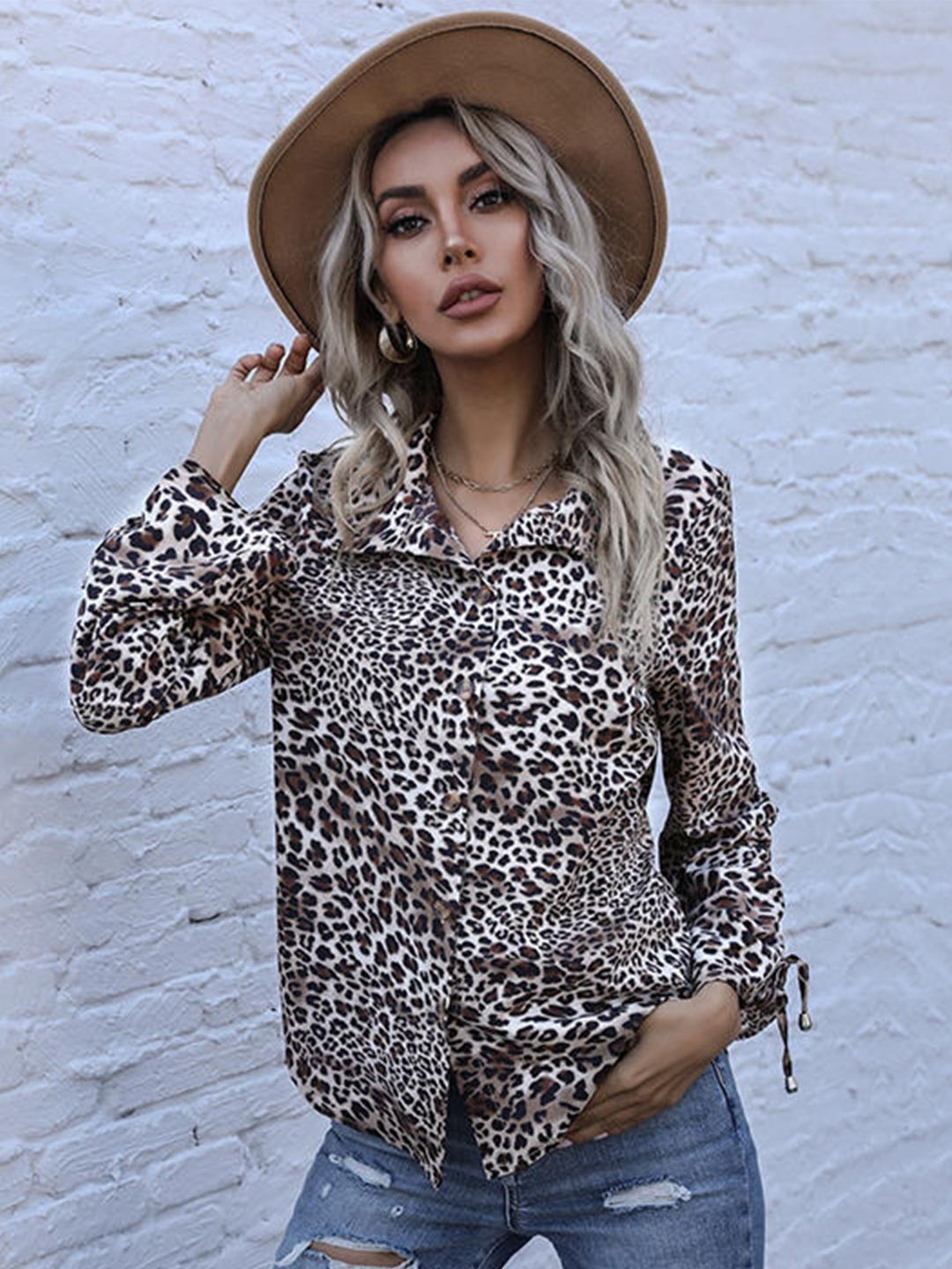 

StyleCast Khaki Animal Printed Cotton Longline Top