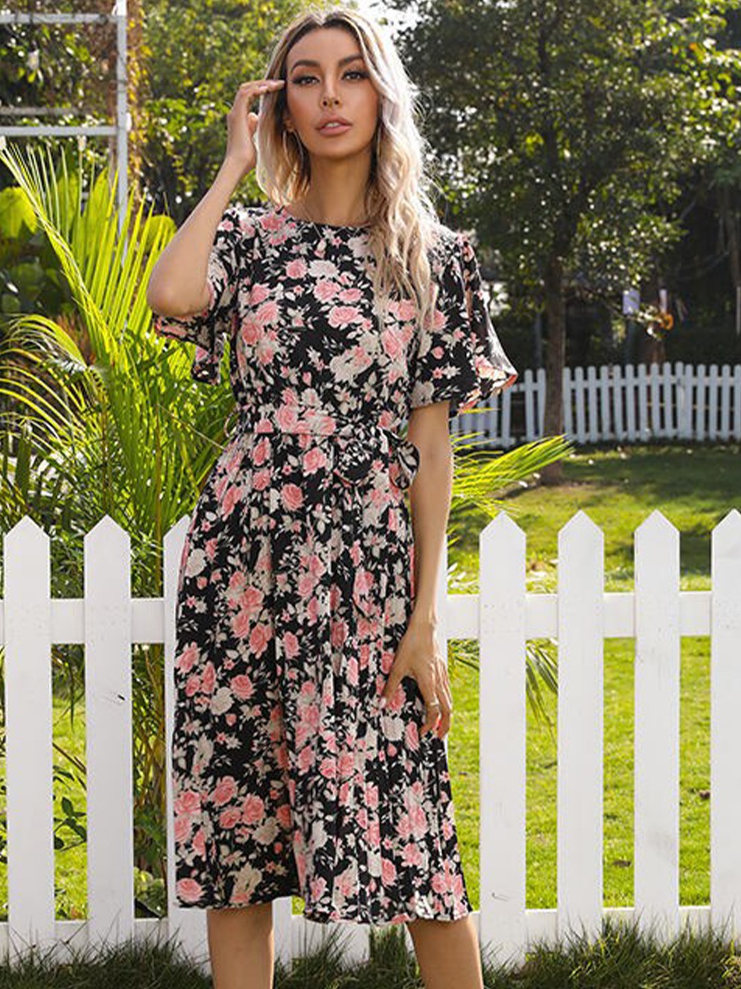 

StyleCast Black Floral Print Chiffon Fit & Flare Pleated Dress