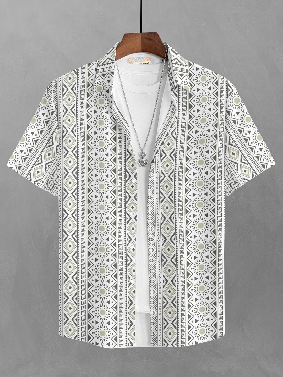 

BULLMER Regular Fit Geometric Printed Short Sleeves Spread Collar Cotton Casual Shirt, Sea green