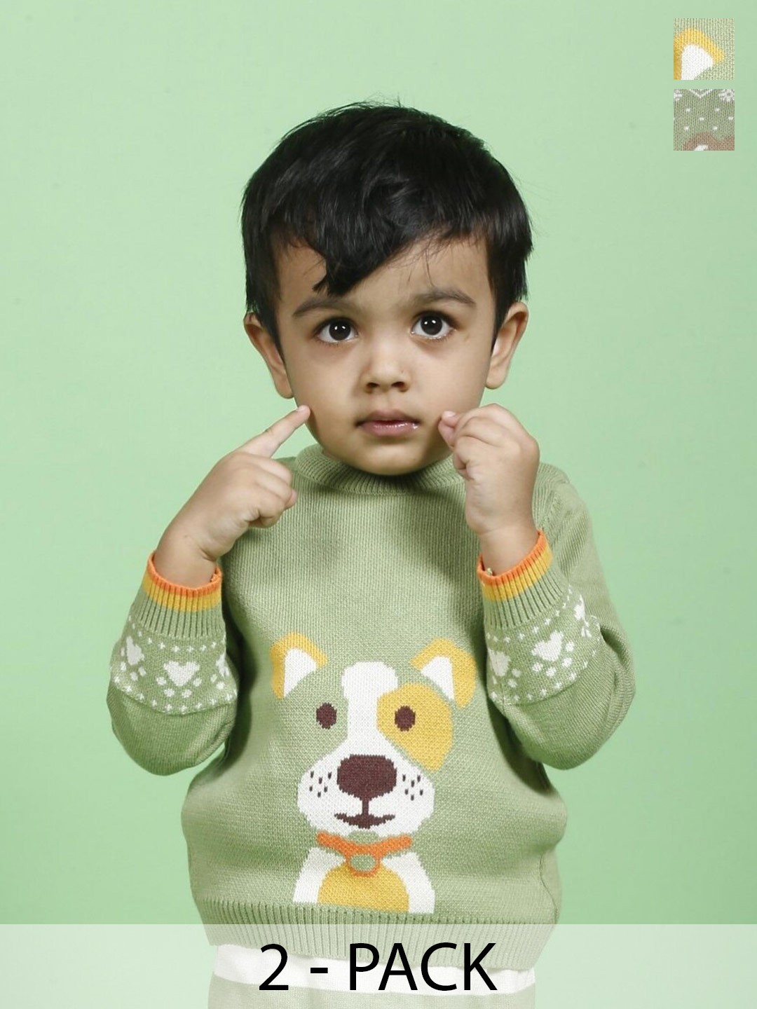 

Greendeer Kids Pack Of 2 Self Designed Skin Friendly Pure Cotton Sweaters, Green